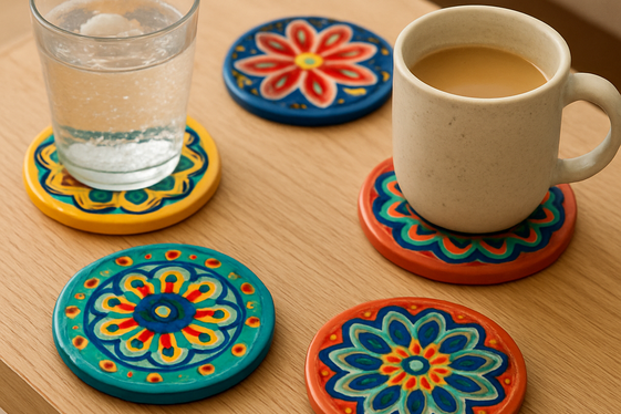 Colorful Handmade Pottery Coasters with Personality illustration