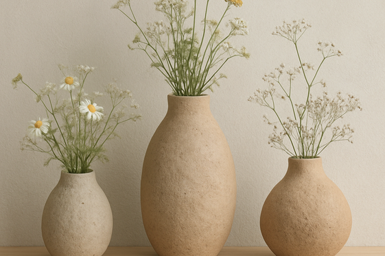 Textured Handmade Vases with Natural Shapes illustration