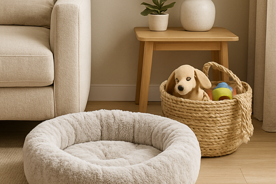 Create a Pet-Friendly Corner with a Bed and Toys illustration