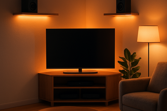 Turn a Corner into a Media Setup with TV and Speakers illustration