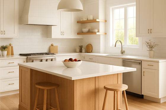 Combine White Cabinets with Light Wood Accents illustration