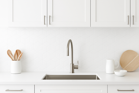 Add Minimalist White Backsplashes with Subtle Patterns illustration