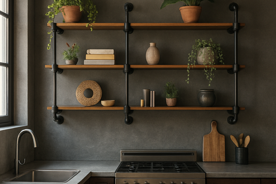 Industrial Pipe Shelves as Accent Walls illustration