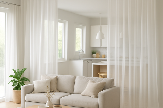 Curtain Rod Room Dividers with Sheer Drapes illustration