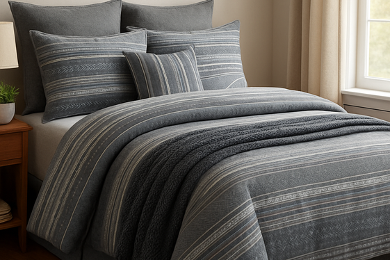 Incorporating Patterned Gray and Blue Bedding for Texture illustration