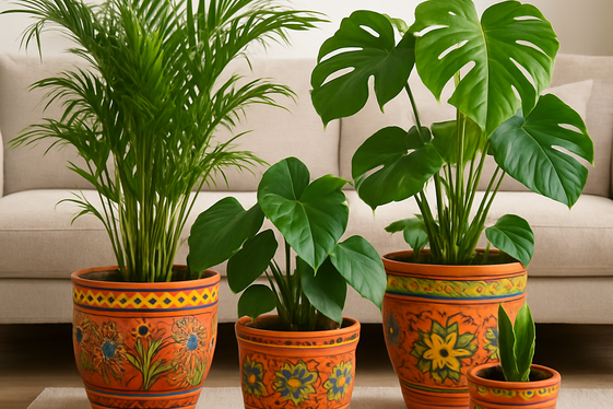 Tropical Indoor Plants with Indian Planters illustration