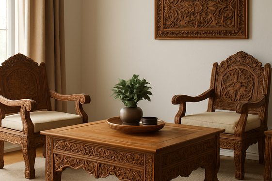 Handcrafted Wooden Furniture with Indian Carvings illustration