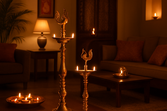 Layered Lighting Using Brass Lamps and Diyas illustration