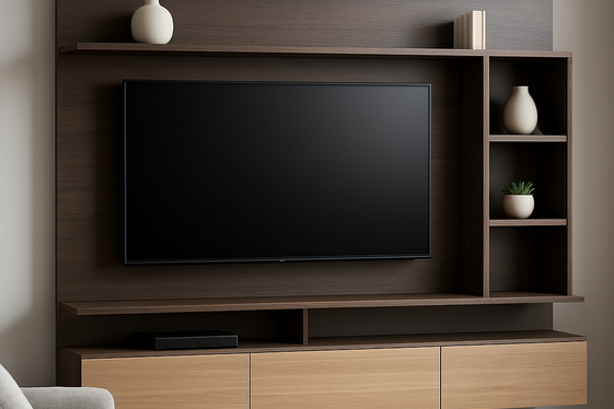 Wall-mounted TV Surround with Stylish Storage illustration