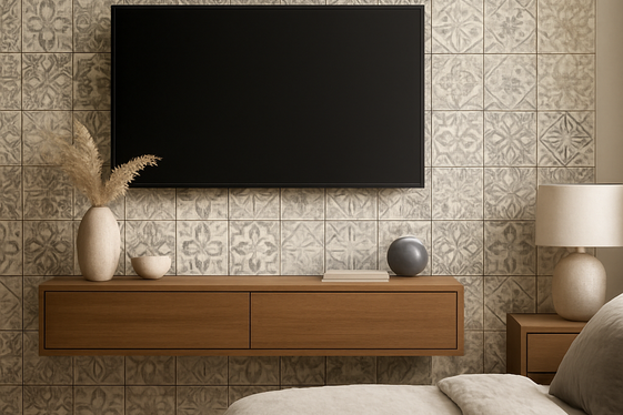 Floating Media Console with Decorative Tiles illustration