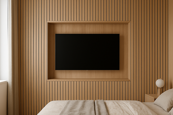 Wood Slats with Built-In TV Niche illustration