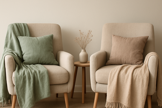 Include soothing textiles and throws illustration