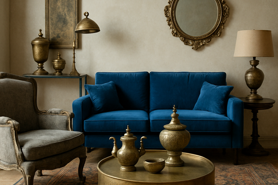 Blending Modern and Vintage Pieces in Grey and Blue illustration