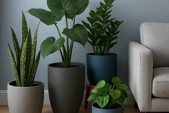 Arranging Plants to Complement Grey and Blue Interiors illustration