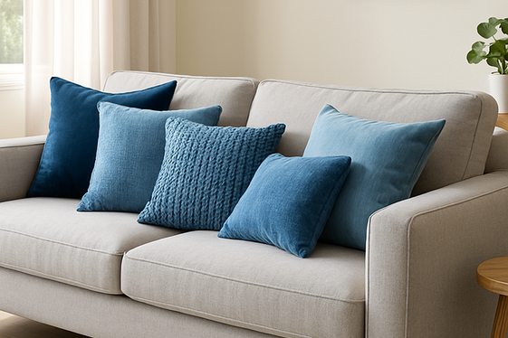 Mixing Grey Upholstery with Blue Decorative Pillows illustration