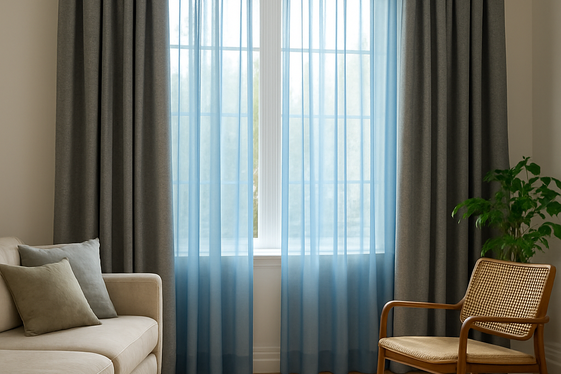 Layering Curtains and Blinds in Coordinated Colors illustration