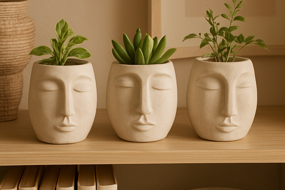 Sculptural Abstract Face Pots illustration