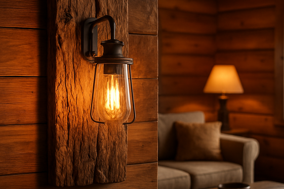 Rustic Charm with Wooden Wall Sconces illustration