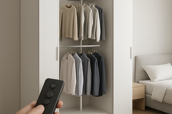 Smart Wardrobes with Automated Clothing Racks illustration