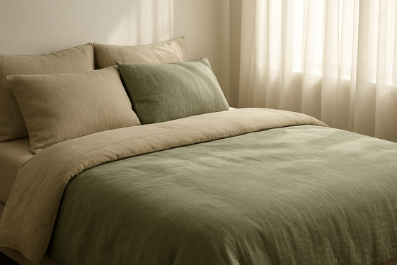 Introduce Soft Linen Bedding in Earthy Colors illustration