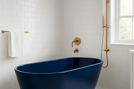 Feature a Navy Blue Bathtub as a Centerpiece illustration