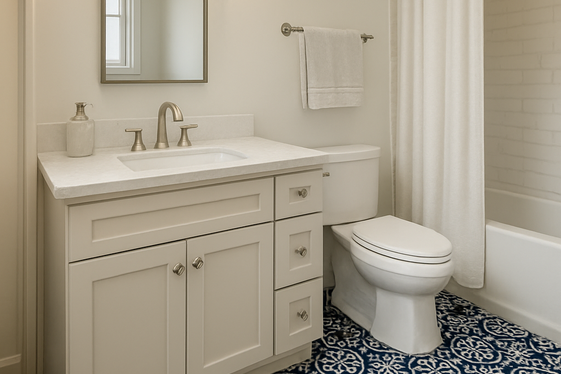 Use Navy Blue Floor Tiles for a Grounding Effect illustration