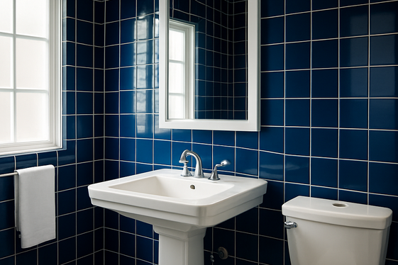 Mix Navy Blue Tiles with White Fixtures for Contrast illustration