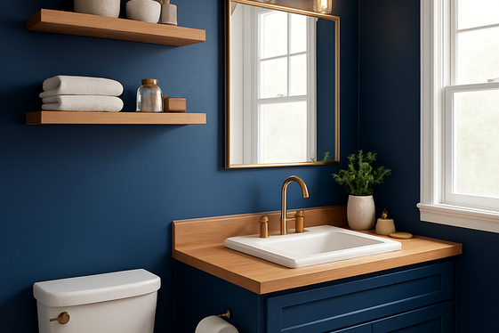 Combine Navy Blue with Natural Wood Elements illustration