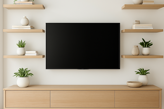 Incorporate Floating Shelves Around the TV illustration