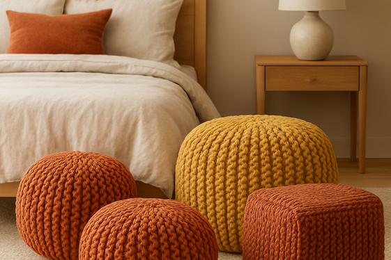 Display Cozy Knitted Poufs or Ottomans illustration