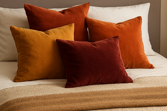 Add Plush Throw Pillows in Fall Hues illustration