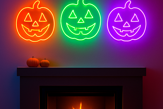 Neon Jack-o’-Lantern Faces illustration