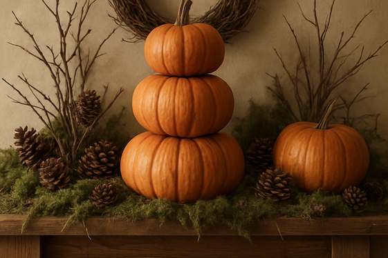 Pumpkin Stacks with Moss and Twigs illustration