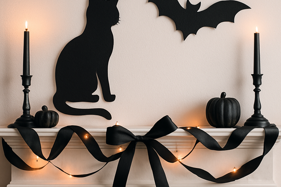 Black Cats and Bat Silhouettes illustration