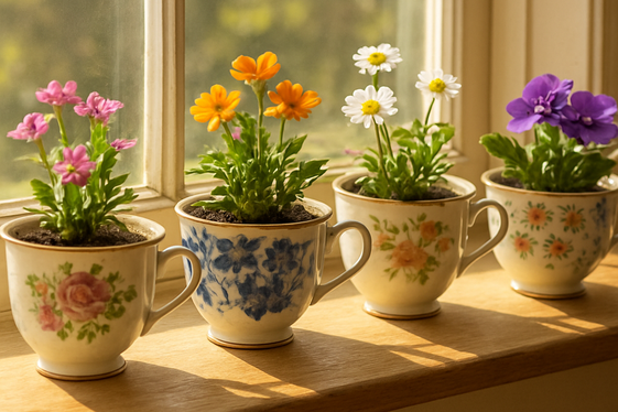 Repurpose Vintage Teacups as Flower Pots illustration