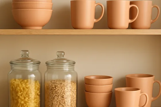 Open Shelving with Peach Accents illustration