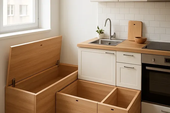 Integrated Seating and Storage Benches illustration