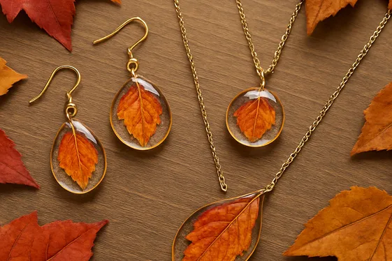 Handcrafted Autumn Leaf Jewelry Pieces illustration