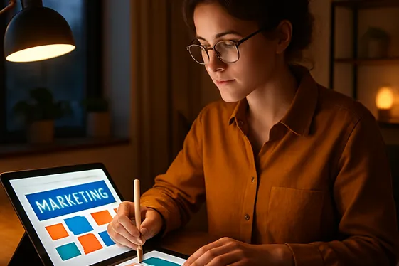 Graphic Designer Creating Marketing Materials for SMEs illustration