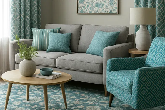 Mixing Patterns in Teal and Grey Décor illustration
