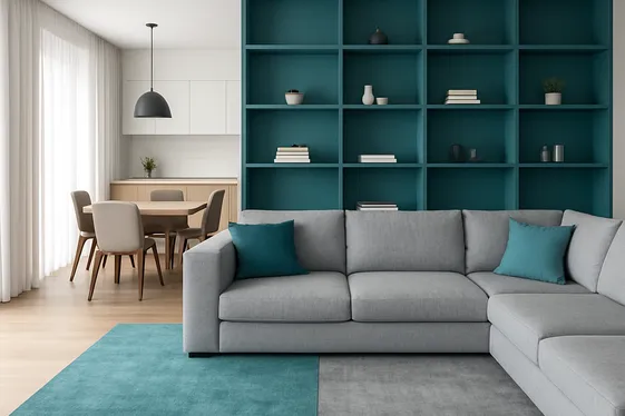 Incorporating Teal and Grey in Open Concept Spaces illustration