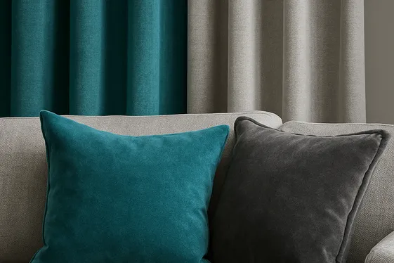 Incorporating Teal and Grey Textiles for Texture illustration
