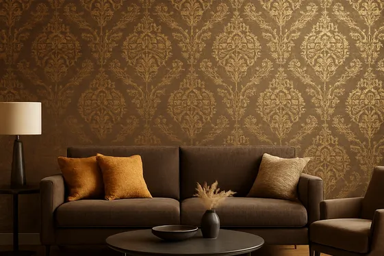 Creating a Feature Wall with Brown and Gold Wallpaper illustration