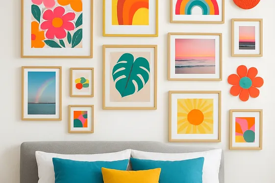 Create a Colorful Gallery Wall with Art and Photos illustration