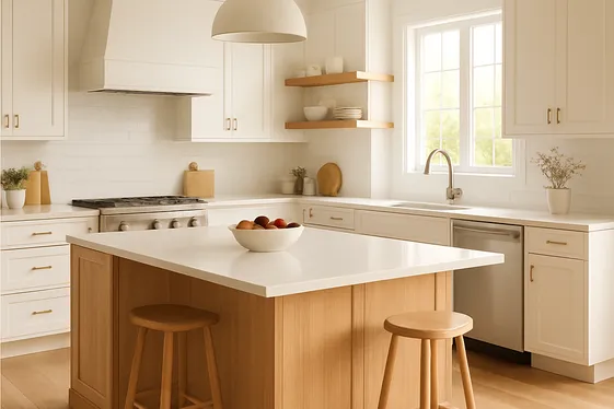 Combine White Cabinets with Light Wood Accents illustration