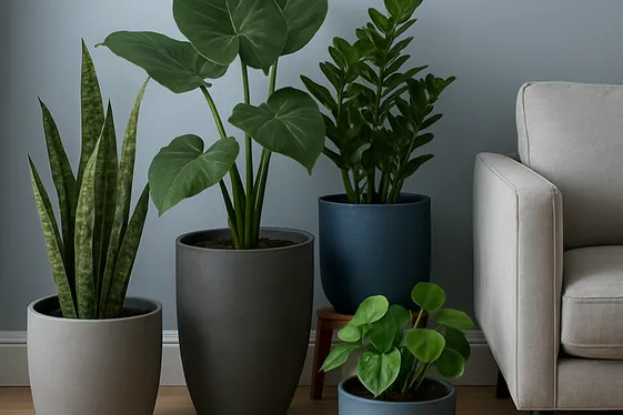 Arranging Plants to Complement Grey and Blue Interiors illustration