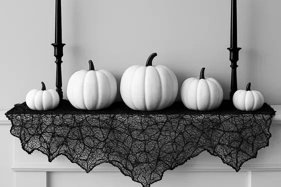 Monochrome Mantel Magic: Black and White Halloween illustration