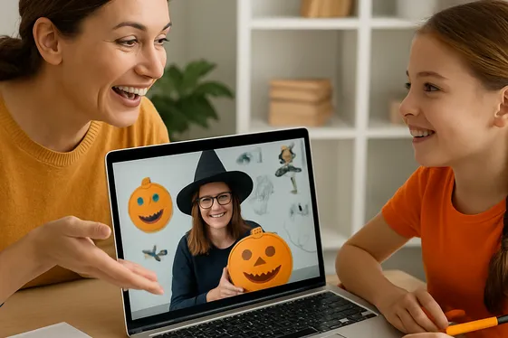 Remote Halloween-themed Online Tutor illustration