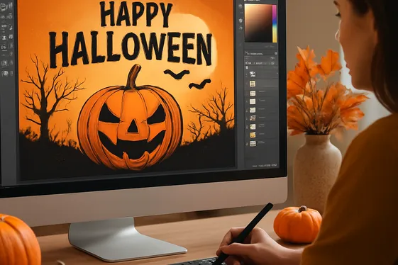 At-Home Halloween Graphic Designer illustration