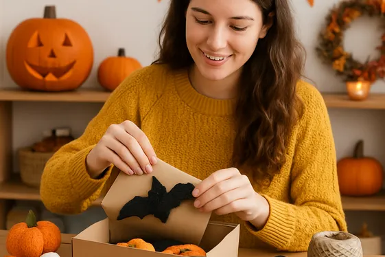Online Halloween-themed Etsy Shop Manager illustration